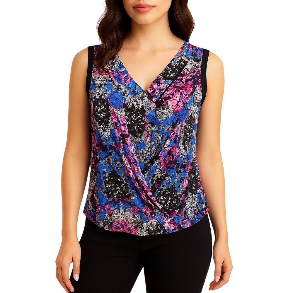 Nicole by Nicole Miller Draped Front Floral Print Sleeveless Top Womens Size S